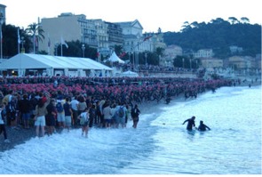 Bit busy at the swim start (my brother Frank's wave prepare to get wet...and swim over me! 